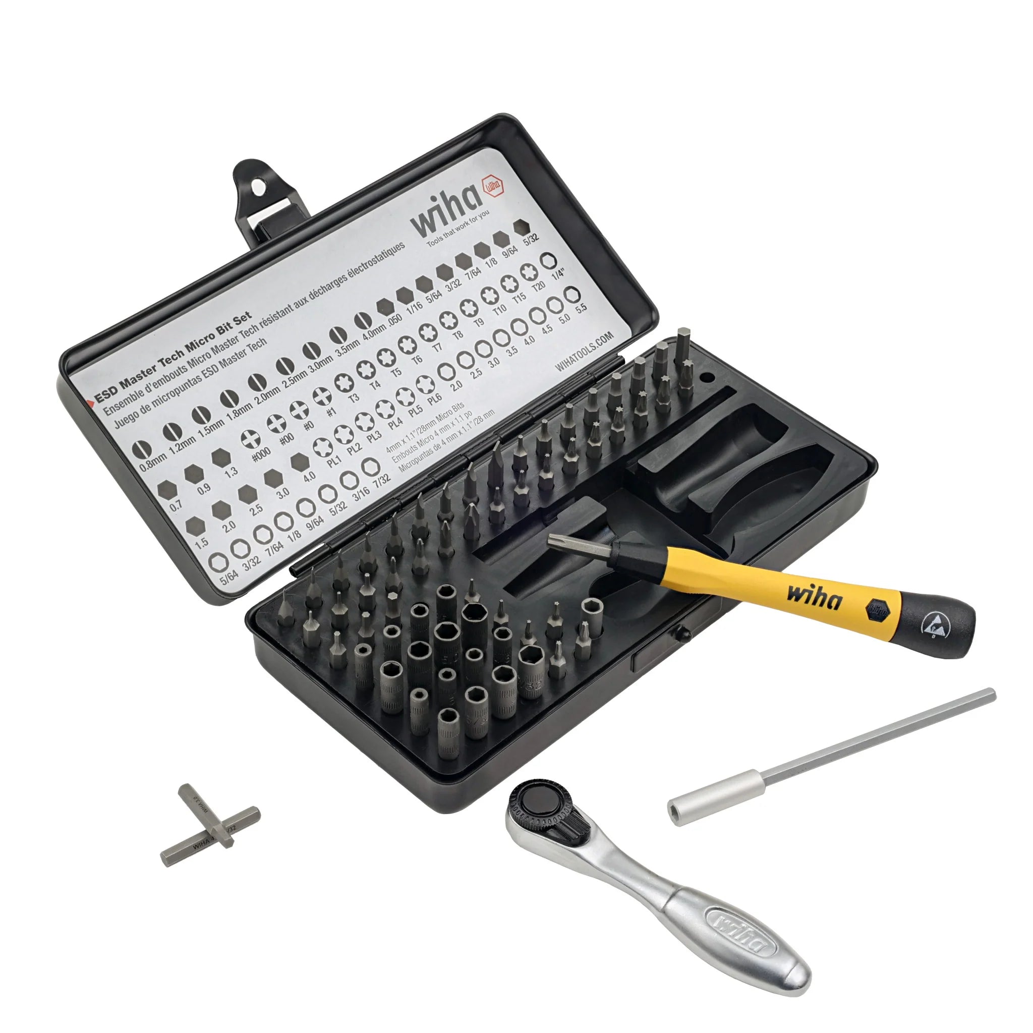 Wiha Ratchet and Micro Bits -Master Tech 65 Piece Set - ESD Handle